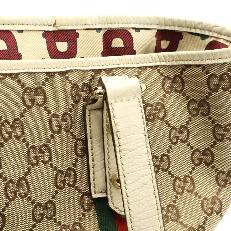 Gucci GG Canvas Sherry Line Tote Bag Shoulder Bag Leather Beige Ivory With
