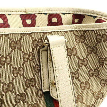 Gucci GG Canvas Sherry Line Tote Bag Shoulder Bag Leather Beige Ivory With