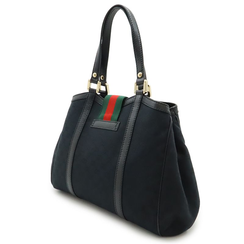 Gucci GG Canvas Sherry Line Tote Shoulder Bag Leather Black Green Red Gold