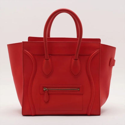Celine Luggage Mini Shopper Red Leather Handbag Tote Genuine Leather Women MMM