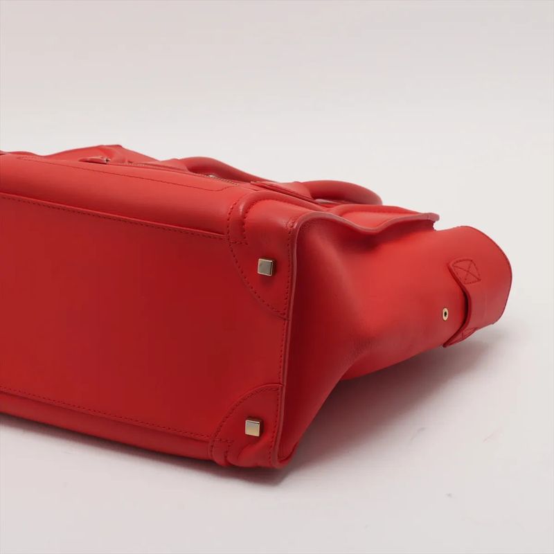 Celine Luggage Mini Shopper Red Leather Handbag Tote Genuine Leather Women MMM