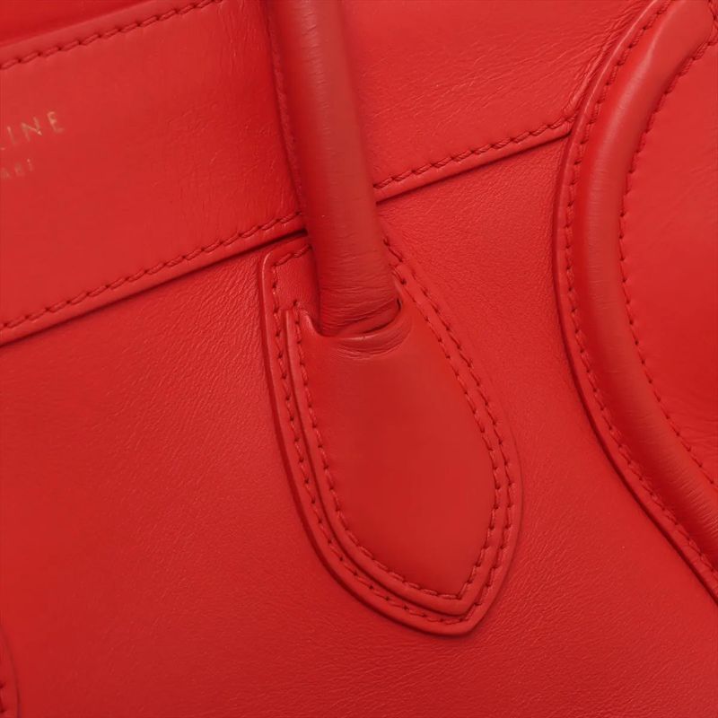 Celine Luggage Mini Shopper Red Leather Handbag Tote Genuine Leather Women MMM