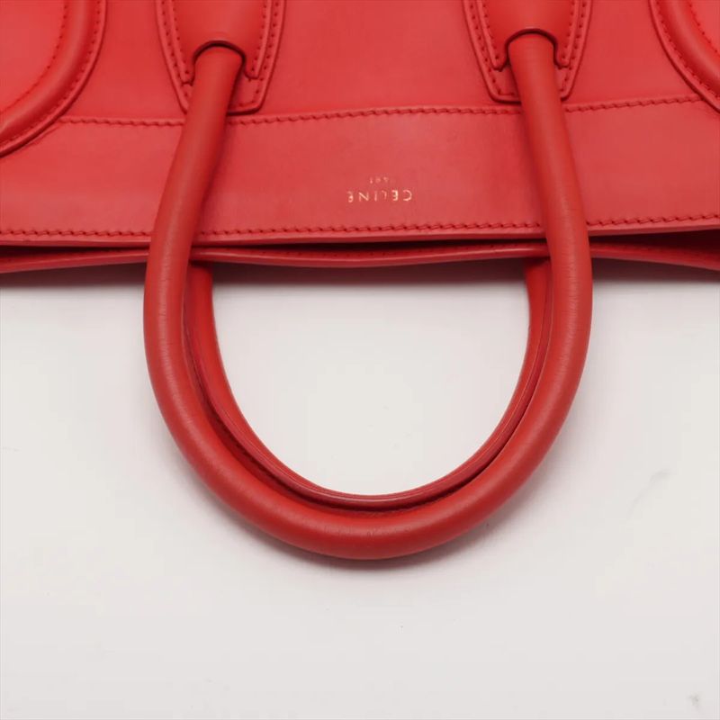Celine Luggage Mini Shopper Red Leather Handbag Tote Genuine Leather Women MMM