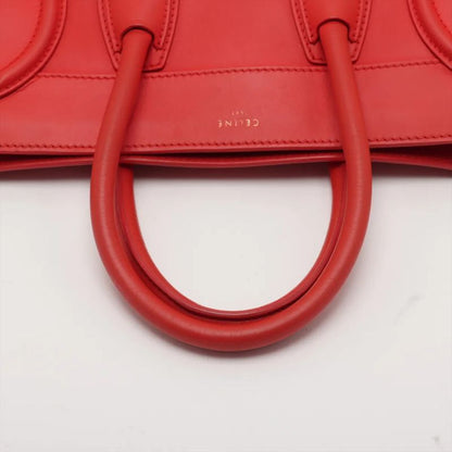 Celine Luggage Mini Shopper Red Leather Handbag Tote Genuine Leather Women MMM