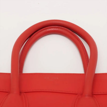 Celine Luggage Mini Shopper Red Leather Handbag Tote Genuine Leather Women MMM
