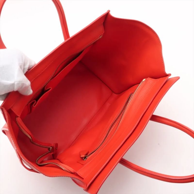 Celine Luggage Mini Shopper Red Leather Handbag Tote Genuine Leather Women MMM