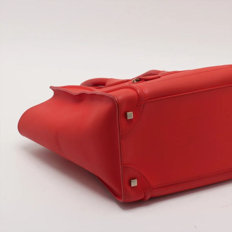 Celine Luggage Mini Shopper Red Leather Handbag Tote Genuine Leather Women MMM