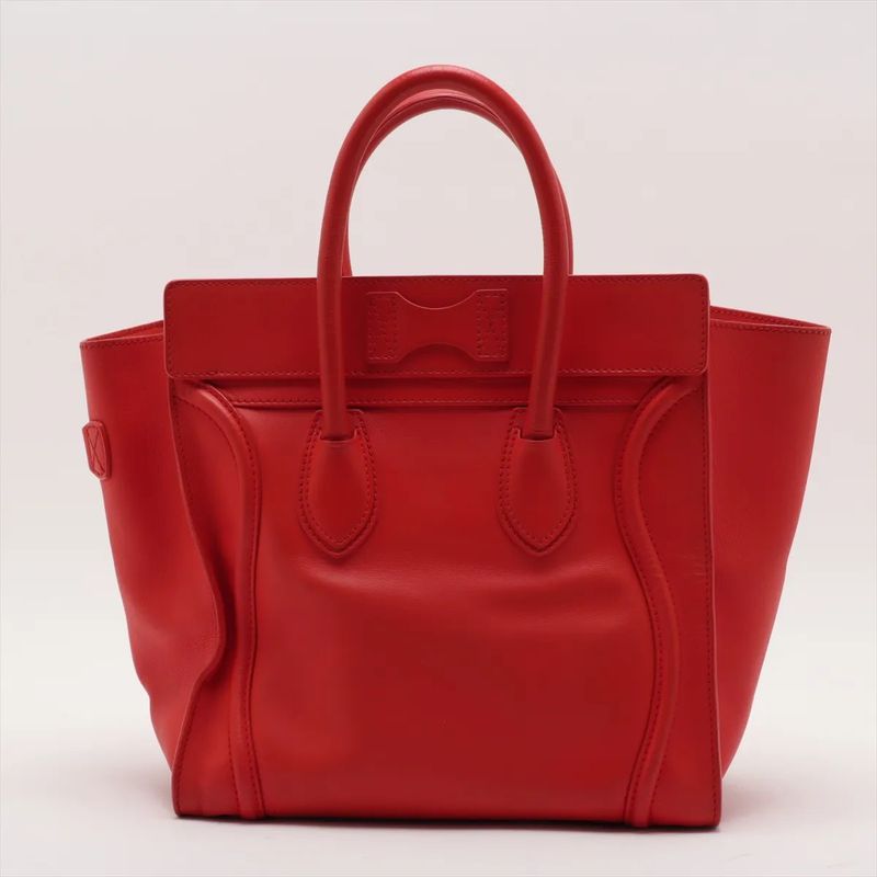 Celine Luggage Mini Shopper Red Leather Handbag Tote Genuine Leather Women MMM