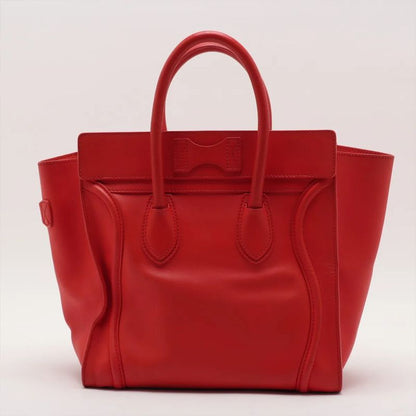 Celine Luggage Mini Shopper Red Leather Handbag Tote Genuine Leather Women MMM