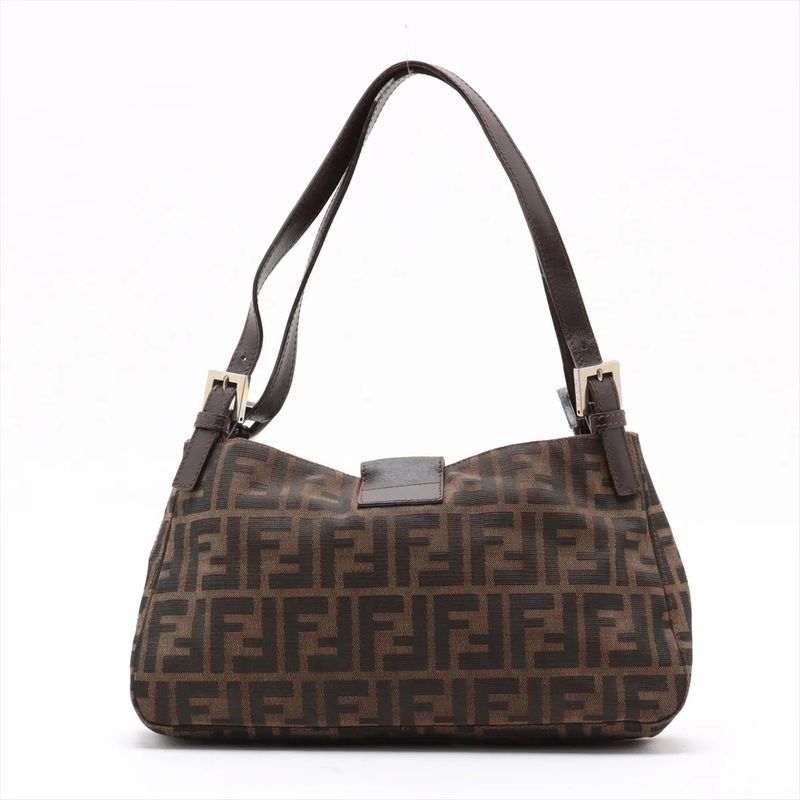 Fendi Zucca Leather Canvas Handbag Tote Genuine Leather Brown Women's MMM Dc55-8