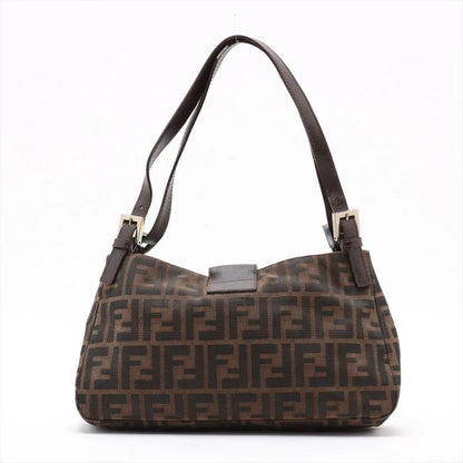 Fendi Zucca Leather Canvas Handbag Tote Genuine Leather Brown Women's MMM Dc55-8