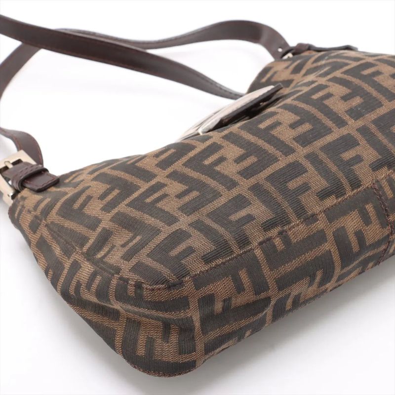 Fendi Zucca Leather Canvas Handbag Tote Genuine Leather Brown Women's MMM Dc55-8