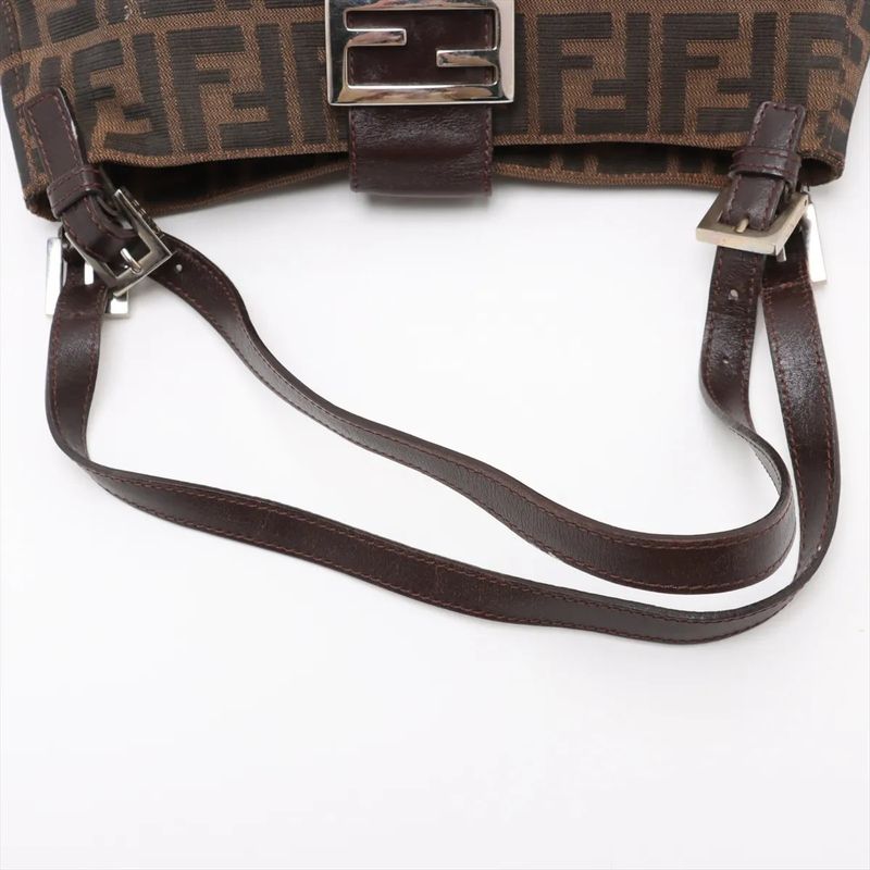 Fendi Zucca Leather Canvas Handbag Tote Genuine Leather Brown Women's MMM Dc55-8