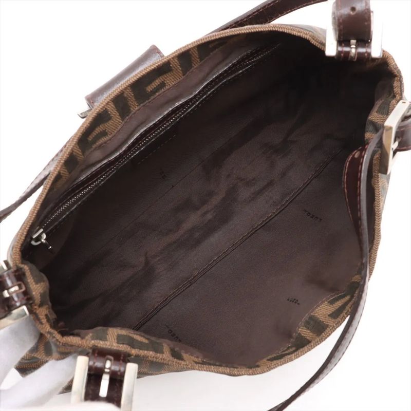 Fendi Zucca Leather Canvas Handbag Tote Genuine Leather Brown Women's MMM Dc55-8