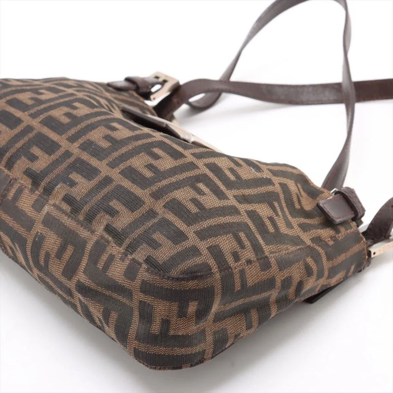 Fendi Zucca Leather Canvas Handbag Tote Genuine Leather Brown Women's MMM Dc55-8