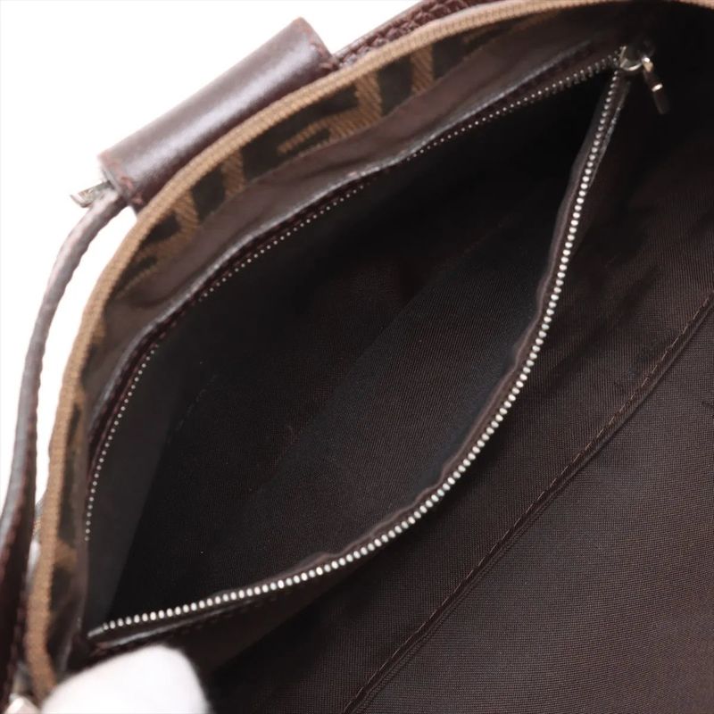 Fendi Zucca Leather Canvas Handbag Tote Genuine Leather Brown Women's MMM Dc55-8