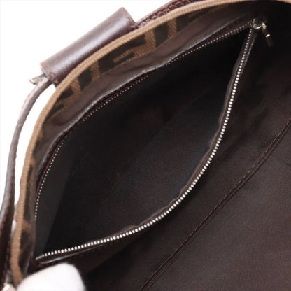 Fendi Zucca Leather Canvas Handbag Tote Genuine Leather Brown Women's MMM Dc55-8