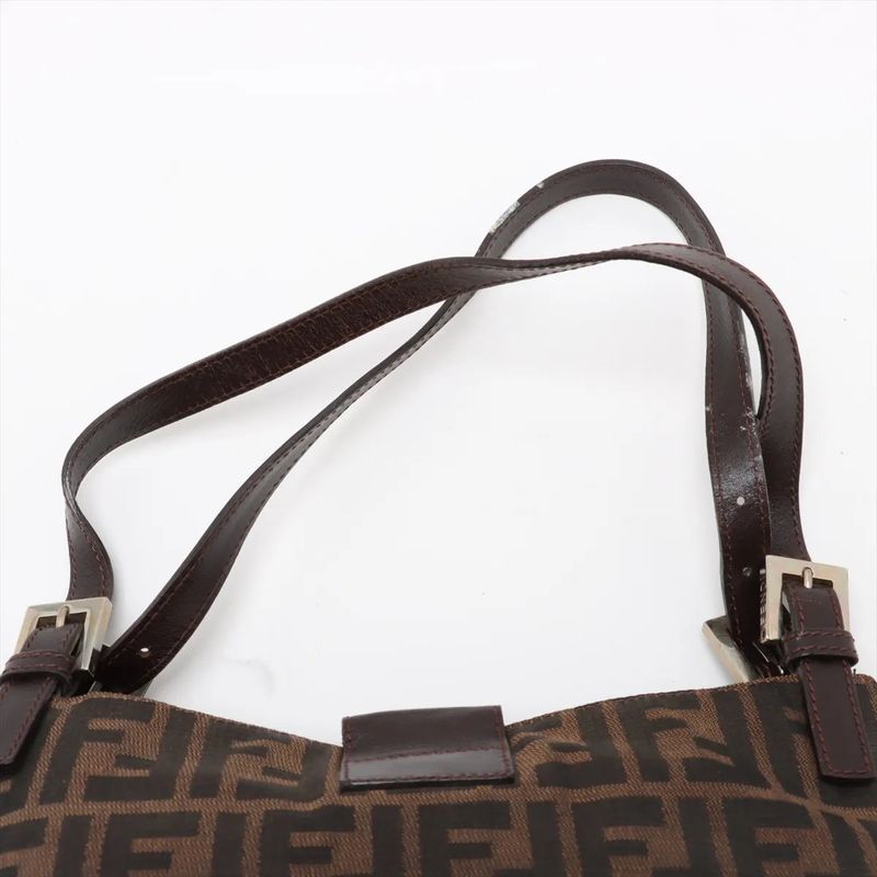 Fendi Zucca Leather Canvas Handbag Tote Genuine Leather Brown Women's MMM Dc55-8