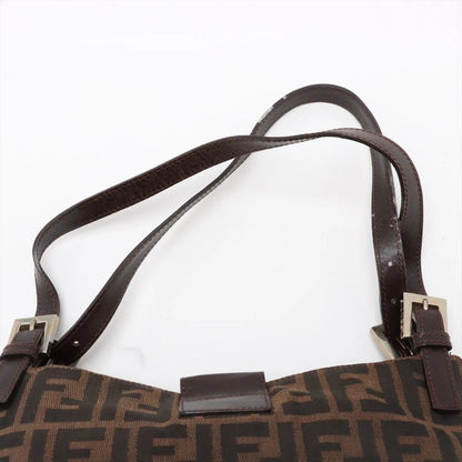 Fendi Zucca Leather Canvas Handbag Tote Genuine Leather Brown Women's MMM Dc55-8