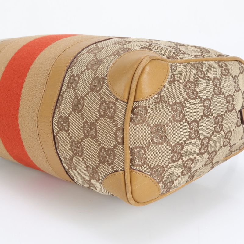 Gucci GG Canvas Sherry Line Mini Boston 000 0851 Leather Handbag Genuine