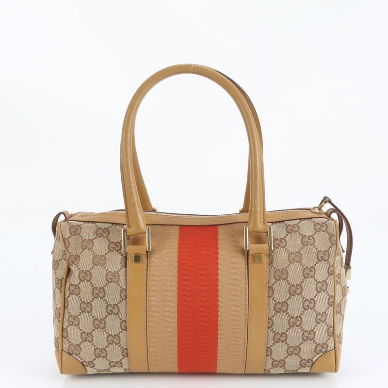 Gucci GG Canvas Sherry Line Mini Boston 000 0851 Leather Handbag Genuine
