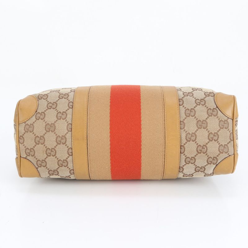 Gucci GG Canvas Sherry Line Mini Boston 000 0851 Leather Handbag Genuine