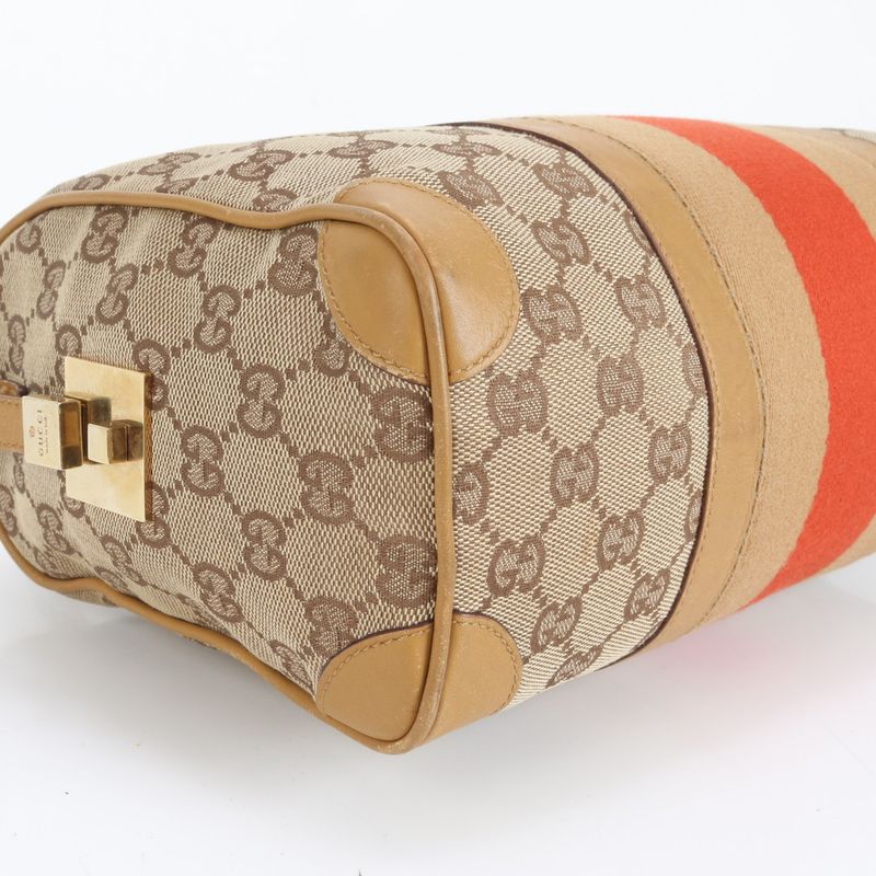 Gucci GG Canvas Sherry Line Mini Boston 000 0851 Leather Handbag Genuine