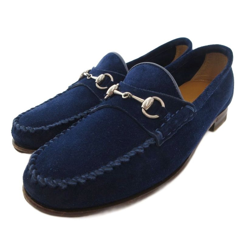 Gucci Horsebit Loafers Moccasins Suede Leather 35 Blue JS - GY18