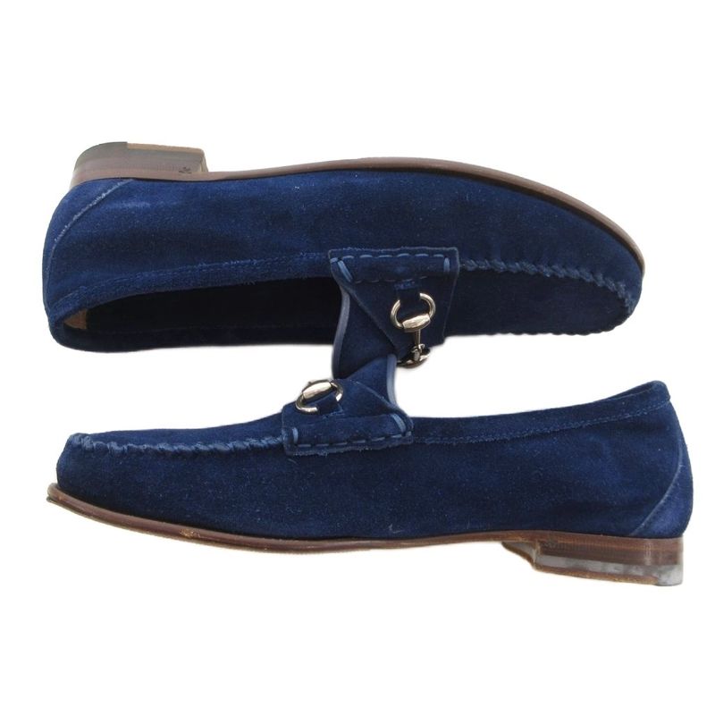 Gucci Horsebit Loafers Moccasins Suede Leather 35 Blue JS - GY18