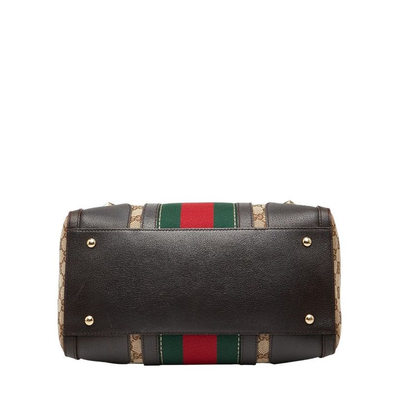 Gucci GG Canvas Webby Handbag Mini Boston Bag Shoulder Bag 2WAY 406868 Beige