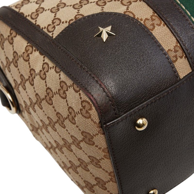 Gucci GG Canvas Webby Handbag Mini Boston Bag Shoulder Bag 2WAY 406868 Beige