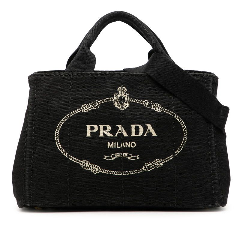 Prada Canapa Mini Handbag Shoulder Bag 2WAY Black Canvas Women Prada