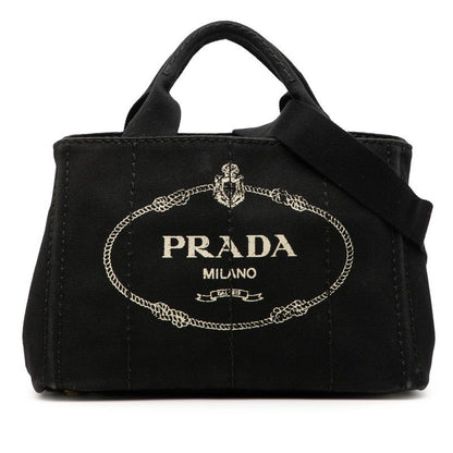 Prada Canapa Mini Handbag Shoulder Bag 2WAY Black Canvas Women Prada