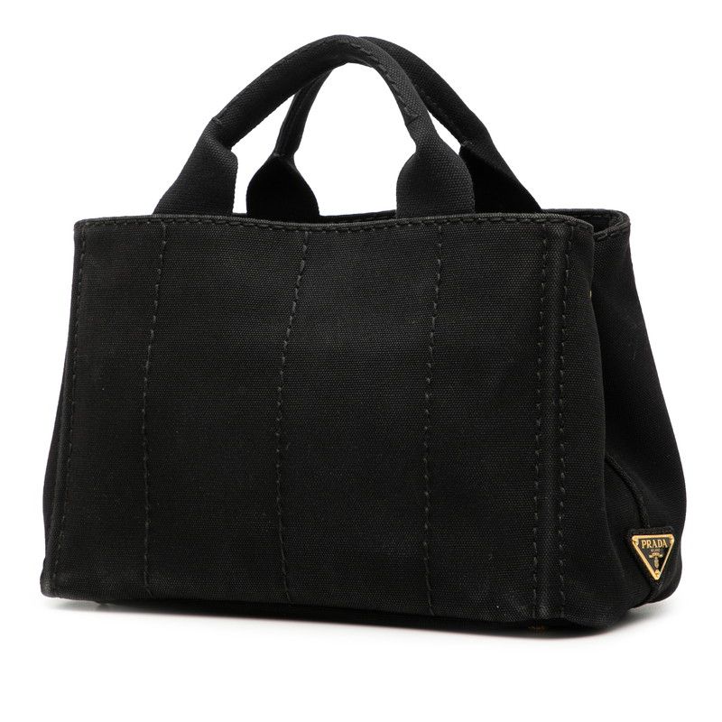 Prada Canapa Mini Handbag Shoulder Bag 2WAY Black Canvas Women Prada