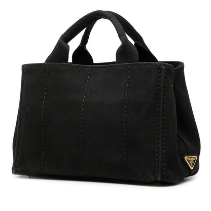 Prada Canapa Mini Handbag Shoulder Bag 2WAY Black Canvas Women Prada