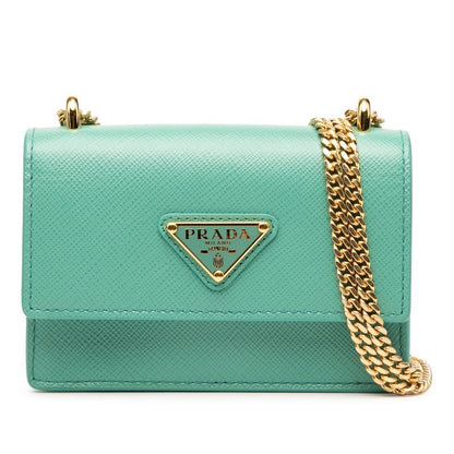 Prada Triangle Logo Plate Chain Mini Shoulder Pouch Shoulder Bag 1mr017 Green