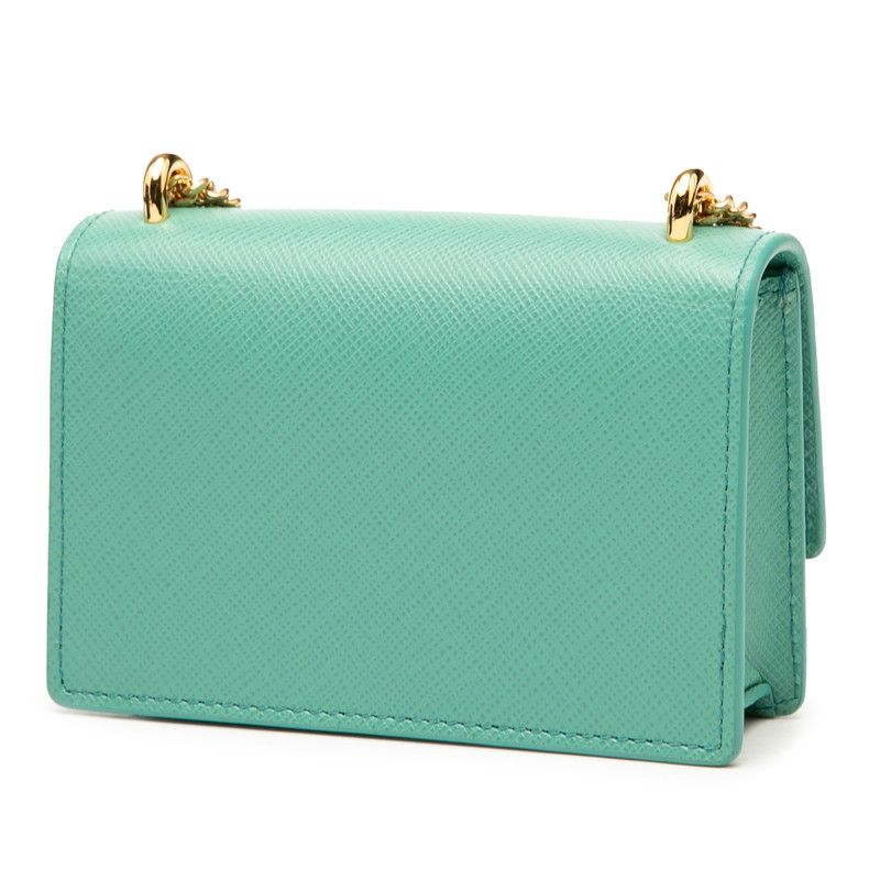 Prada Triangle Logo Plate Chain Mini Shoulder Pouch Shoulder Bag 1mr017 Green