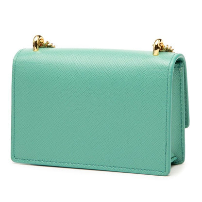 Prada Triangle Logo Plate Chain Mini Shoulder Pouch Shoulder Bag 1mr017 Green