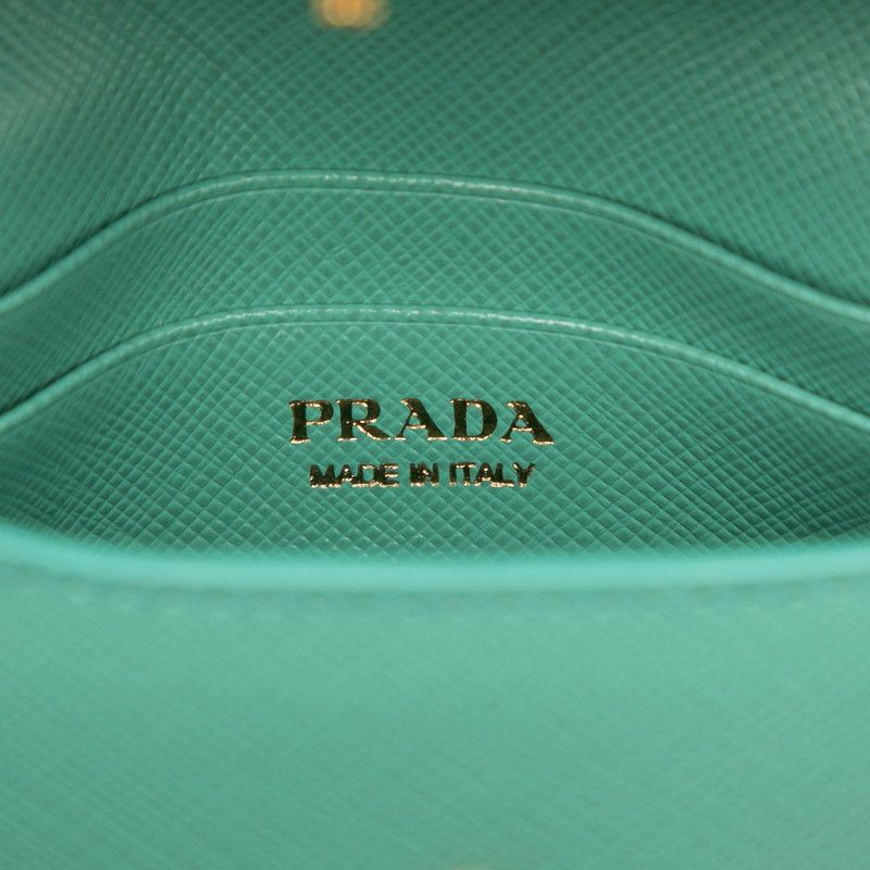 Prada Triangle Logo Plate Chain Mini Shoulder Pouch Shoulder Bag 1mr017 Green
