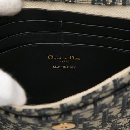 Dior Oblique Saddle Chain Shoulder Bag Beige Navy Canvas Leather Women's Dior