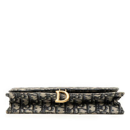 Dior Oblique Saddle Chain Shoulder Bag Beige Navy Canvas Leather Women's Dior