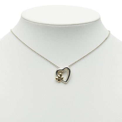 Tiffany & Co Vintage Heart Ribbon Pendant Necklace Sv925 Silver 18K Yellow Gold