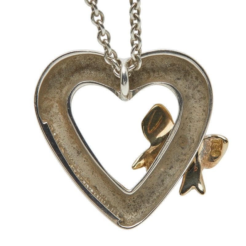 Tiffany & Co Vintage Heart Ribbon Pendant Necklace Sv925 Silver 18K Yellow Gold