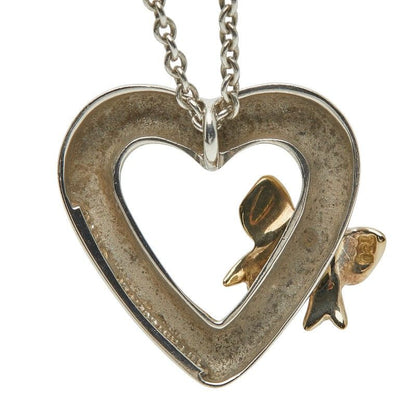 Tiffany & Co Vintage Heart Ribbon Pendant Necklace Sv925 Silver 18K Yellow Gold