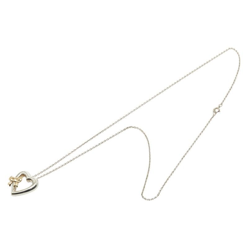 Tiffany & Co Vintage Heart Ribbon Pendant Necklace Sv925 Silver 18K Yellow Gold