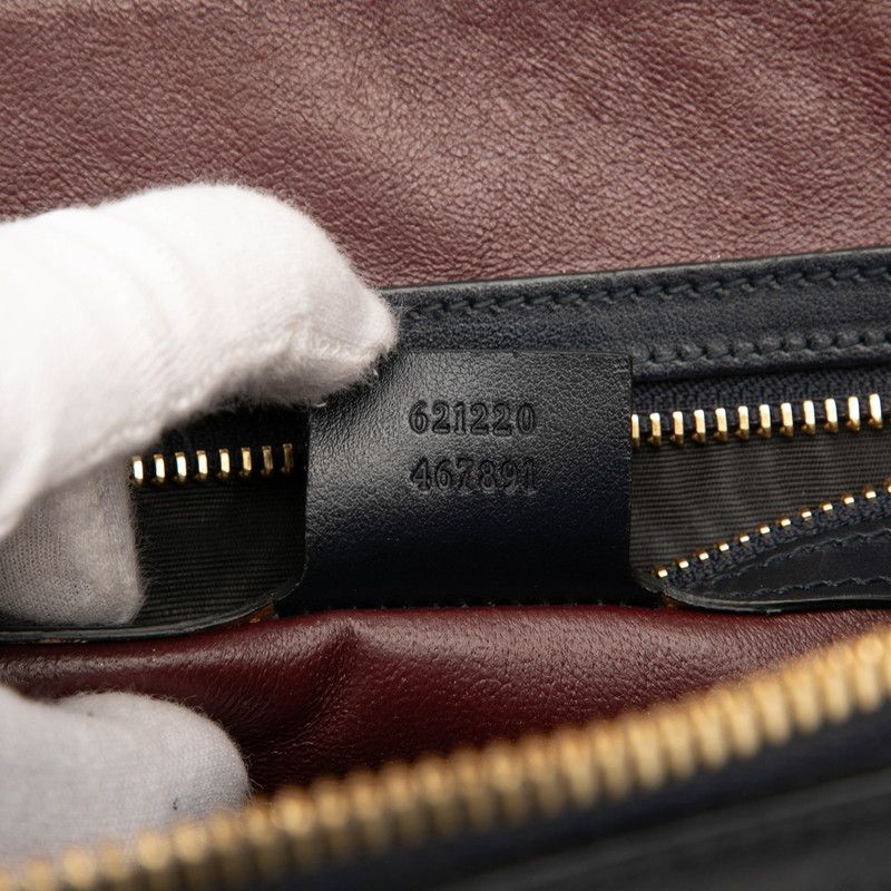 Gucci Horsebit 1955 Handbag Shoulder Bag 2WAY 621220 Beige Navy Canvas Leather