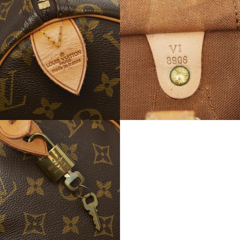 Louis Vuitton Monogram Speedy 30 M41526 Brown PVC Leather Women Louis Vuitton