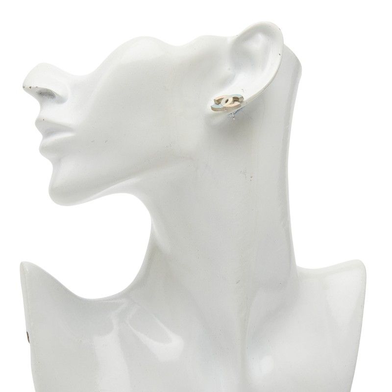 Chanel Coco Mark Stud Earrings One Side Only Silver Multicolor Metal Ladies