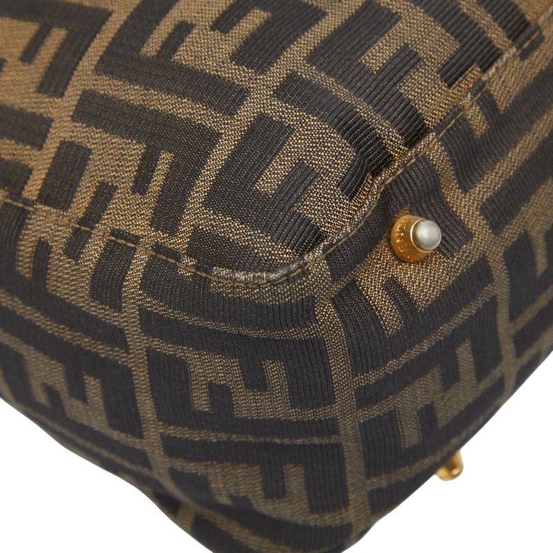 Fendi Zucca Brown Black Canvas Leather Women's Fendi