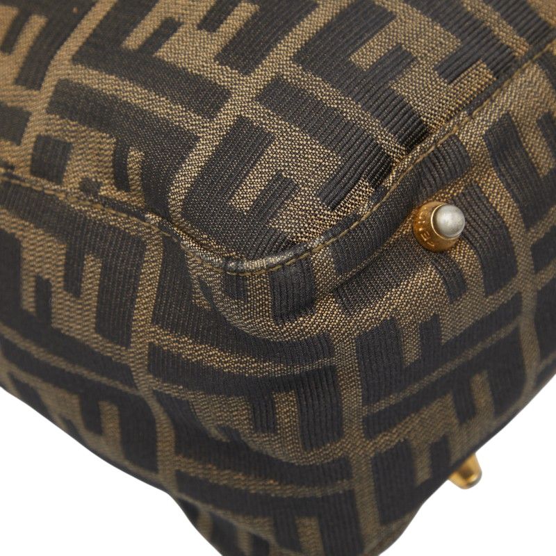 Fendi Zucca Brown Black Canvas Leather Women's Fendi